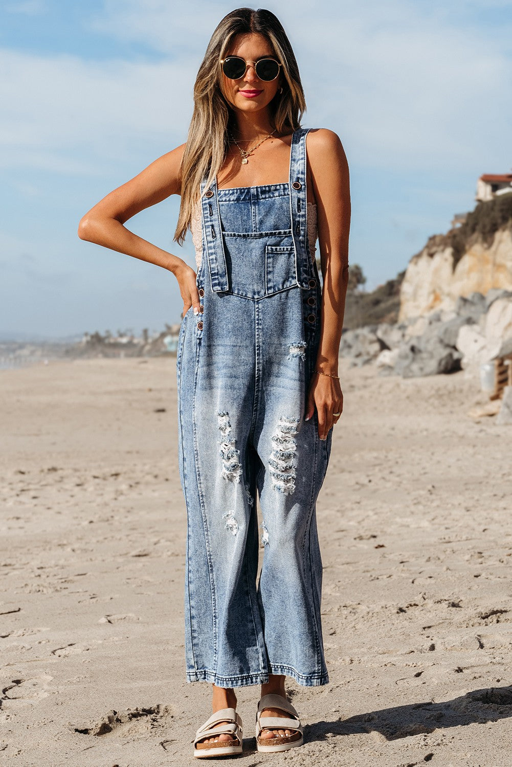 Bib Pocket Wide Leg Denim Overall