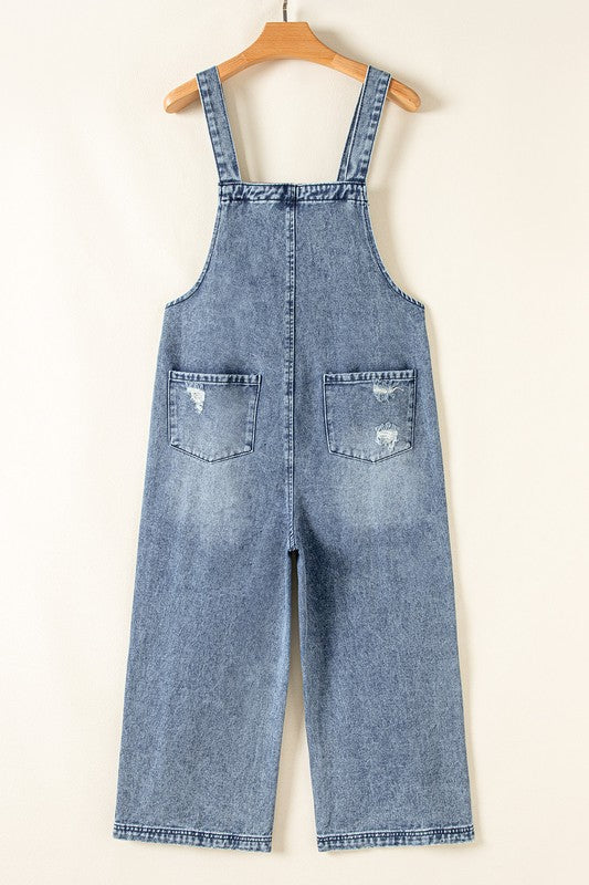 Bib Pocket Wide Leg Denim Overall