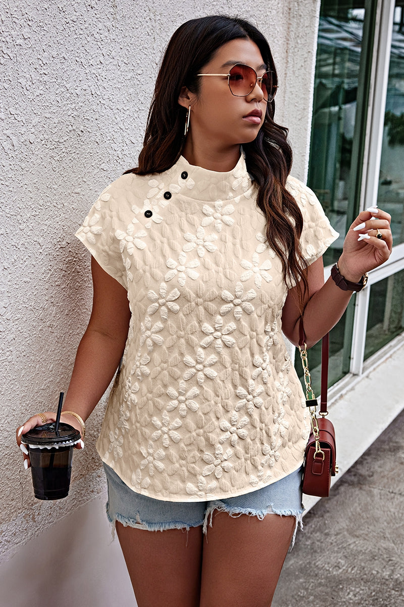 Button Jacquard Stand Collar