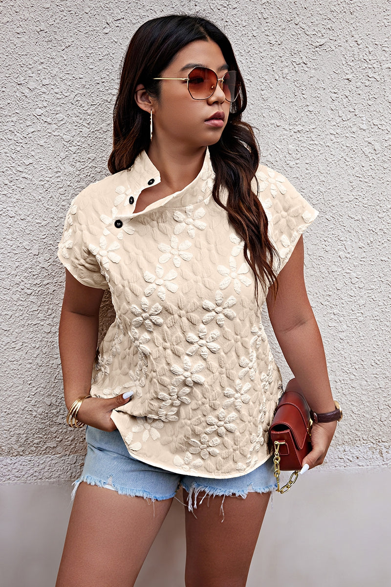 Button Jacquard Stand Collar