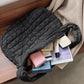 Black Quilted Zipper Large Shoulder Bag