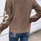 Parchment Contrast Flower Half Zipper Stand Neck Sweater