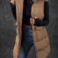 Coffee Windproof Longline Full Zipper Puffer Vest with Pockets