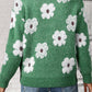 Green Floral Pattern Half Zip Sweater