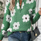 Green Floral Pattern Half Zip Sweater